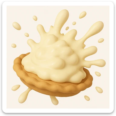 Make the cream pie splat slightly less shiny, remove the blue pie pan, and show a golden brown crust instead. Keep the dynamic perspective and playful 3D emoji style. sticker