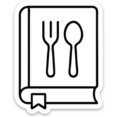 Closed cookbook with a fork and spoon symbol on the cover – collection of recipes sticker
