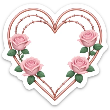 heart shape rose gold barb wires with pastel pink roses border sticker