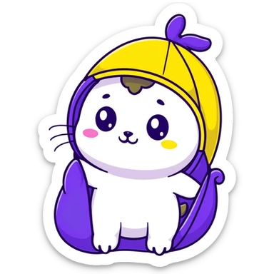 adorable baby slugcat from Rain World with non-binary flag colors yellow, white, purple, and black sticker