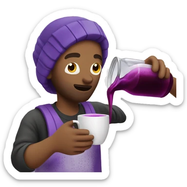 guy pouring purple liquid out a bottle in to a white cup sticker