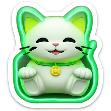 maneki neko 3d in the form of green neon sign sticker