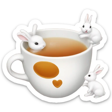 Cup of tea with white cute rabbits  sticker