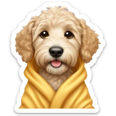 golden doodle puppy wearing a robe  sticker