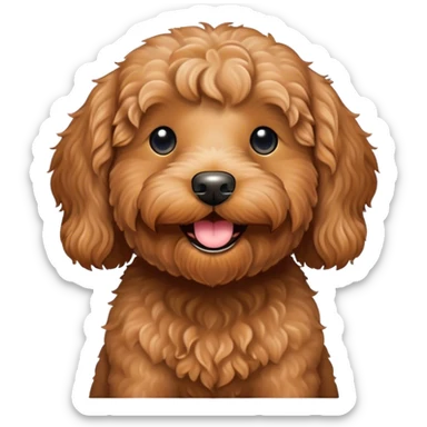 Caramel color labradoodle holding a Black bean smiling sticker