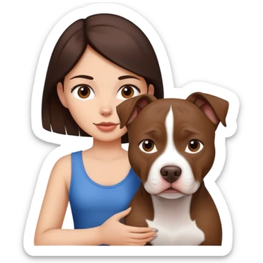 girl with dark brown long hair with her pitbull dog brown and white sticker