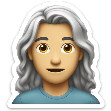 Developer teenager with long hair and  sticker