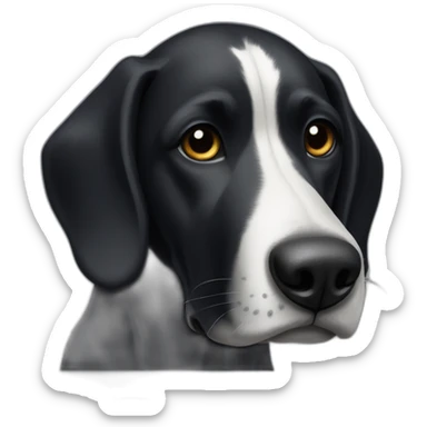 A black dog with a black muzzle with a white spot on his chest. With a long nose and floppy ears sticker