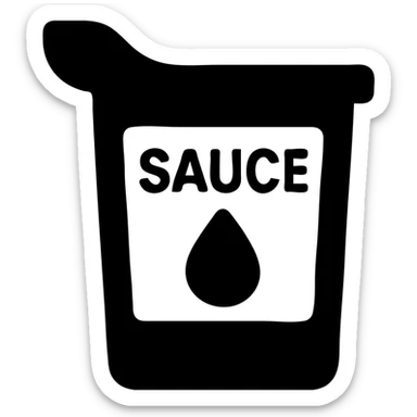 A sauce in a fast food packaging with a red background sticker