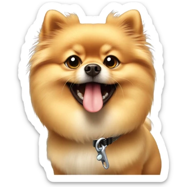 Pomeranian holding his leash  sticker