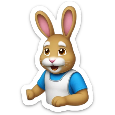 Lapin jouant sur un pc sticker