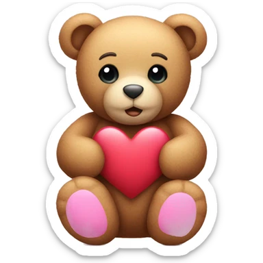 Teddy bear with pink and red hearts around sticker