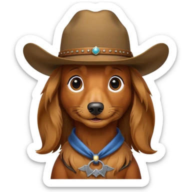 long hair daschund with a cowboy hat sticker