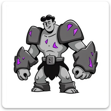 Make this golem inspired by the Clash Royale golem, but not an exact copy. Give it a rocky, hulking body, glowing purple cracks, and a fantasy vibe. Keep the hand-drawn doodle style. sticker