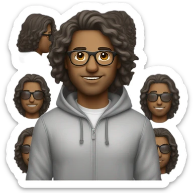 man wearing a hoodie with wavy hair and tinted glasses sticker