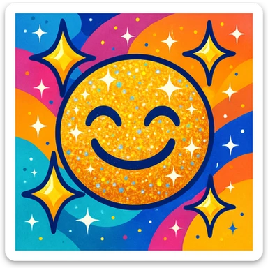 glitter emoji, sparkling particles, vibrant sticker