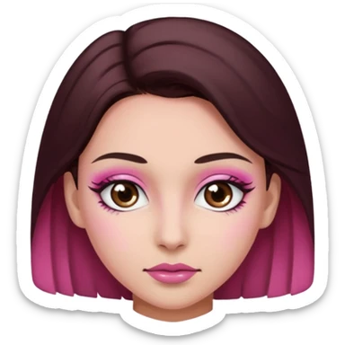 Woman with pink all skin, white background, dark brown hair and hazel eyes and brown eyebrows sticker