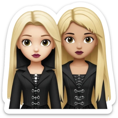split dye leftside blonde rightside black hair, pretty bratz baddie, gothic clothes sticker