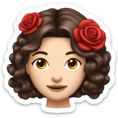 Beautiful, rose, red, flowers in hair, long dark brown hair, white fair skin sticker