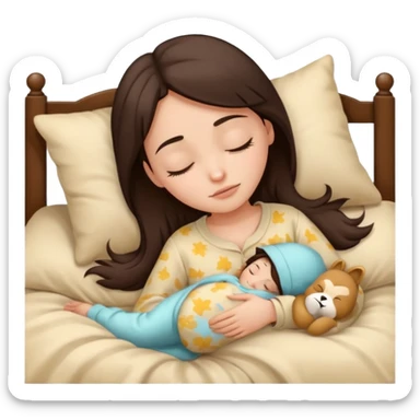 Girl with dark brown hair sleeping with a beige pijama sticker