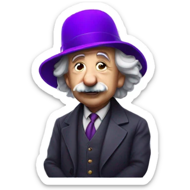 Albert Einstein with purple hat, apple memoji style sticker