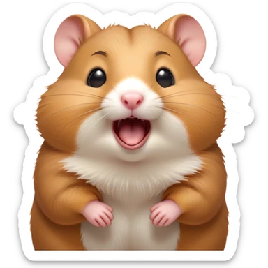 Cinematic Cute Yawning Brown Hamster Portrait Emoji, Head tilted slightly with a dramatic, wide-open yawn, showcasing a smooth, rich brown fur with tiny droopy ears, round dark eyes barely open in drowsy contentment, Simplified yet irresistibly adorable features, highly detailed, glowing with a soft, cozy glow, high shine, relaxed yet expressive, stylized with a touch of whimsy, bright and endearing, soft glowing outline, capturing the essence of a sleepy yet affectionate hamster, so drowsy it feels like it could stretch out of the screen and curl up for a nap! sticker