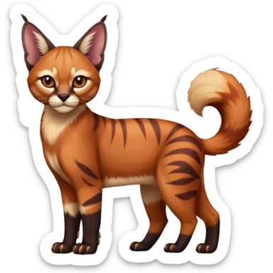 Patterned marked elegant fluffy furry cute beautiful cool edgy Caracal-Sphynx-Red-Panda-fusion-hybrid-animal-creature, full body sticker