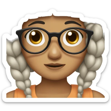 girl with black hair with korean bangs, two braids and black round glasses and sticking out tongue cutely sticker