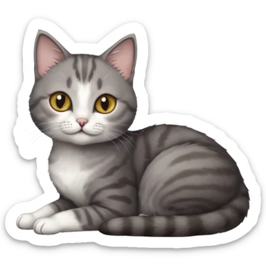 full body tiny short hair dark grey and white cat with hazel eyes lying down sticker