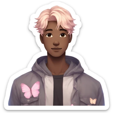 Gorgeous pastel anime style man with blushing face and butterflies aesthetic trending style sticker