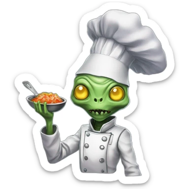 alien chef realistic scifi roguelike rpg style inspired by slay the spire digital art sticker