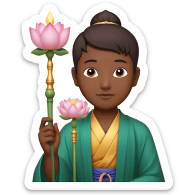 asian man with lotus, scepter, buddhism, lotus sticker