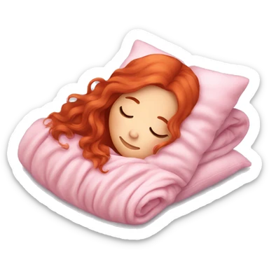 Red hair girl with long wavy hair sleeping with pink blanket and cute pillow sticker