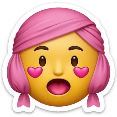 Un emoji mordiendose un dedo con un lazo rosa en la cabeza sticker