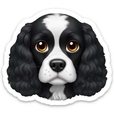 completely black small king spaniel with black fur on his whole face and white fur on chest sticker