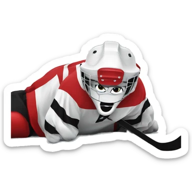 A wolf hockey player lies on the ice in a red white and black uniform A wolf hockey player lies on the ice in a red white and black uniform sticker