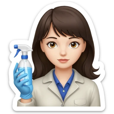 girl brunette with bangs long hair cleaning sticker