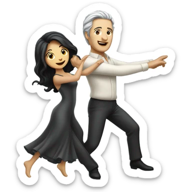 woman with long black hair and man with gray hair dancing waltz sticker