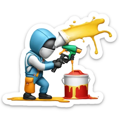 Guy in a paint suit using a spay gun to paint a car sticker