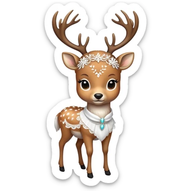 Deer with pretty laced white clothing  sticker