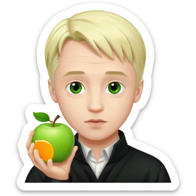 draco malfoy kissing green apple in his hand sticker