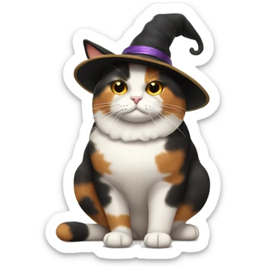 Fat calico cat witch hat sticker