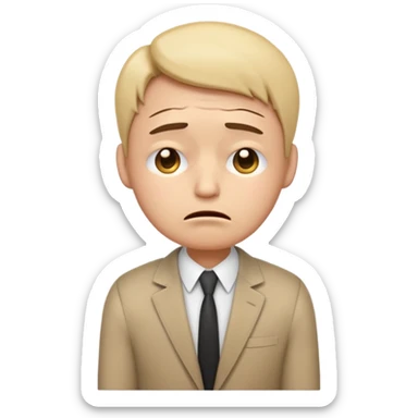  emoji character wearing a interview clothoes. face has a very sad crying, disappointed expression with drooping eyebrows and half-closed eyes. posture is dejected, with slumped shoulders just rejected from his interview to get a job, holding CV. dont make it old person. sticker