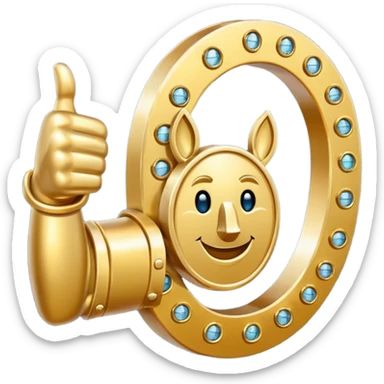 Emoji is an iron golden horseshoe with a thumbs up in the middle (Like) Vector sticker