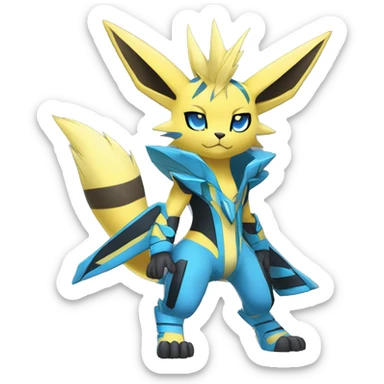 Anthro Edgy Cool Zeraora-Lombax-Jolteon-Pokémon-Fakémon with shiny blue stripes Full Body Detailed High Quality sticker