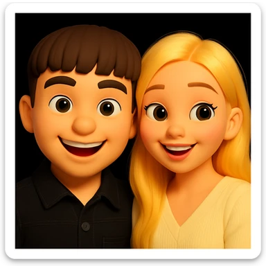 Enhance the photo to look more lively and expressive while preserving the original 3D emoji style and all details. Add a touch of warmth and natural emotion to the faces, maintaining the Microsoft style 3D fluent emoji appearance. sticker