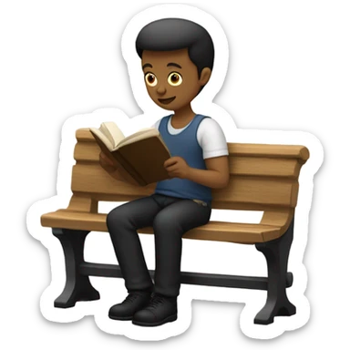 white person sitting on bench wearing black trousers  reading a book  sticker