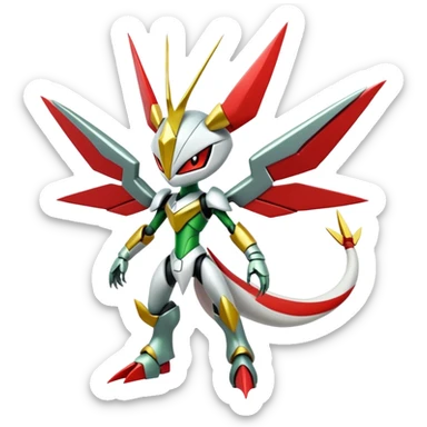 Cute Cool Edgy Shiny Futuristic Ethereal Legendary Kartana-Digimon-Scizor-hybrid full body sticker