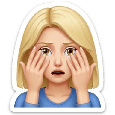 Scared woman peeking from between fingers covering eyes  sticker