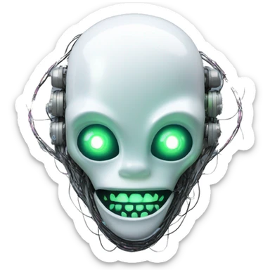 Alien robot head with glowing wires and white teeth  sticker